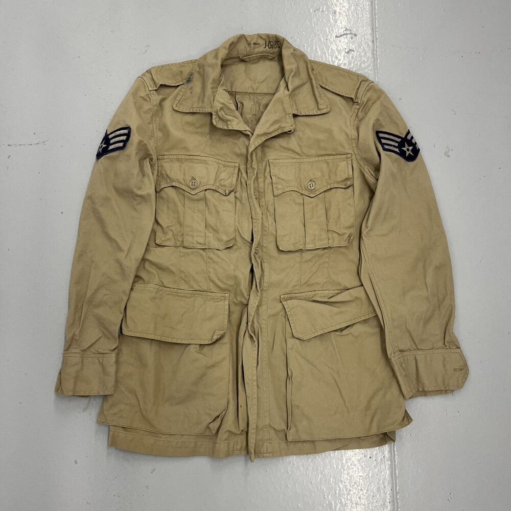 Vintage 50s USAF Beige Military Tropical Bush Jacket 36S